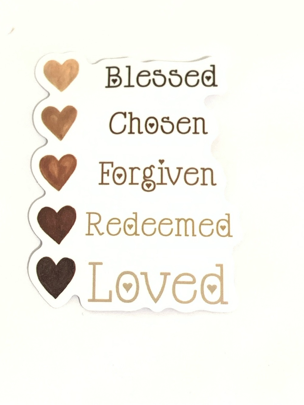 Blessed Chosen Forgiven Redeemed Loved Vinyl Sticker - Brown Hearts